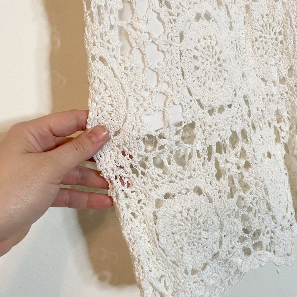 Gypsy Kroshetta by Papillon Crochet Ivory Crochet Tank Top Blouse Small Boho - Picture 2 of 5